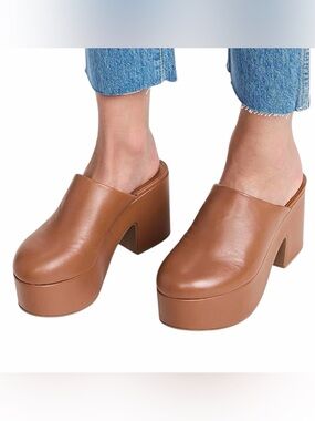 Larroudé Miso Platform Clog In Caramel Leather Comfortable WOMENS Size 7.5